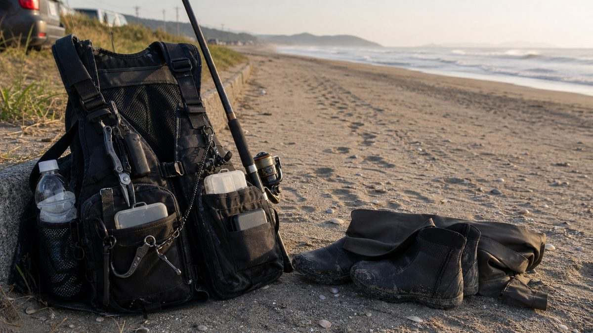 XEFOサーフトリッパーを装備して浜を歩くと下半身が鍛えられるの要点をまとめた釣り攻略インフォグラフィック