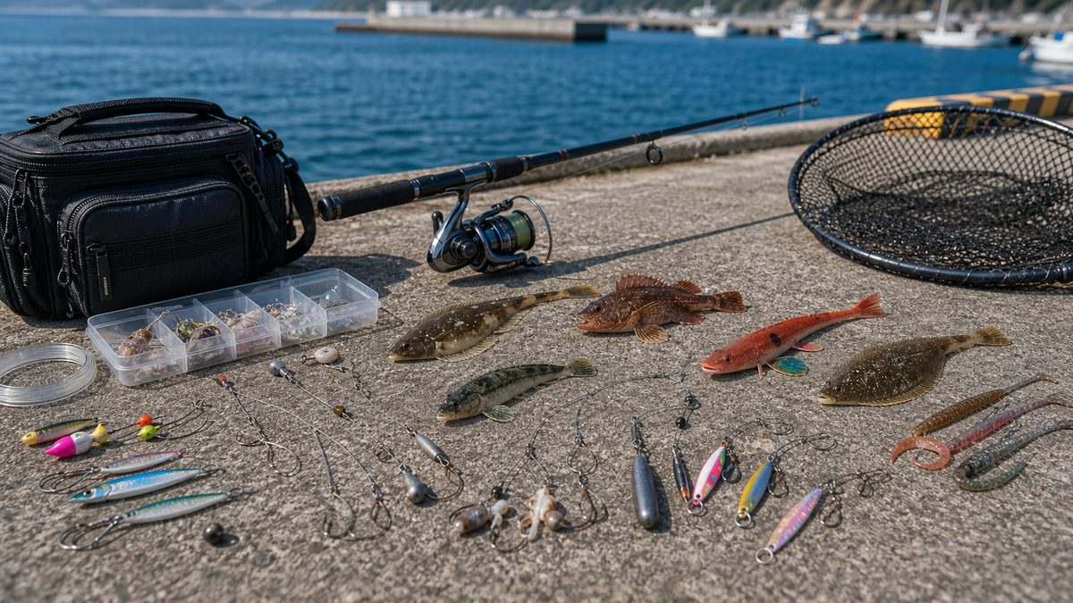 狙い目魚種｜カレイ・アイナメ・メバル・ホウボウ・マコガレイの要点をまとめた釣り攻略インフォグラフィック