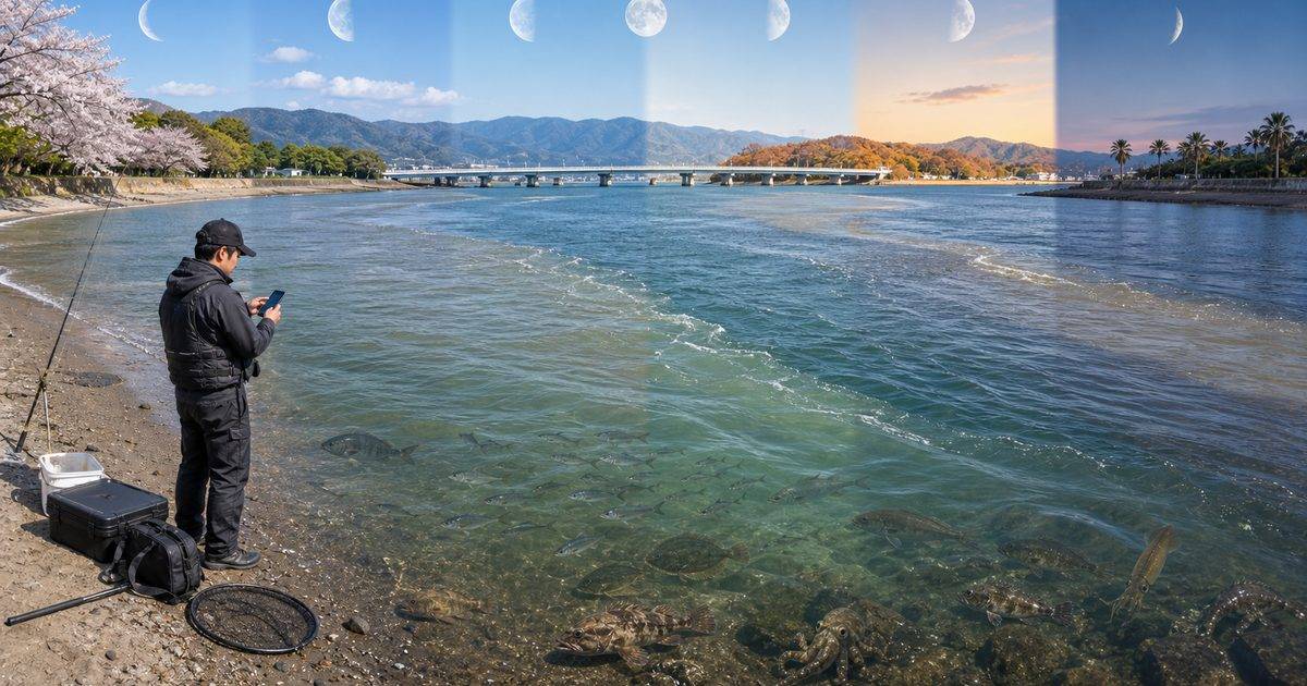 浜名湖の潮回りと季節別ターゲットを象徴する潮流と釣行判断の画像