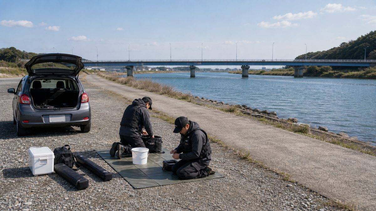 アクセス・駐車場の要点をまとめた釣り攻略インフォグラフィック