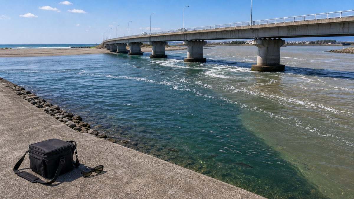 釣りのコツ：天竜川の「潮の動き」を読むの要点をまとめた釣り攻略インフォグラフィック