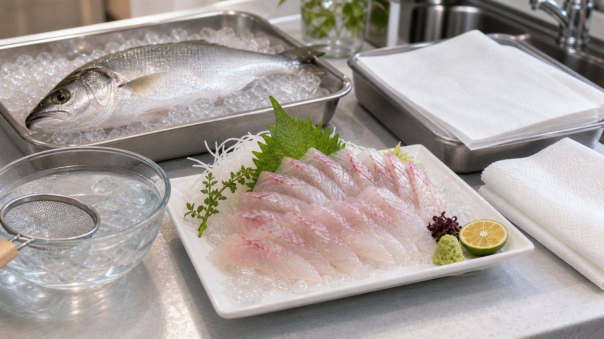 シーバスを安全においしく刺身で頂くため覚えておくことの要点をまとめた釣り攻略インフォグラフィック