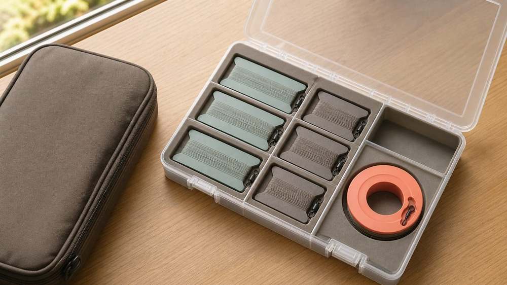 自作板と円形EVA仕掛け巻きを用途別に整理した透明タックルケース