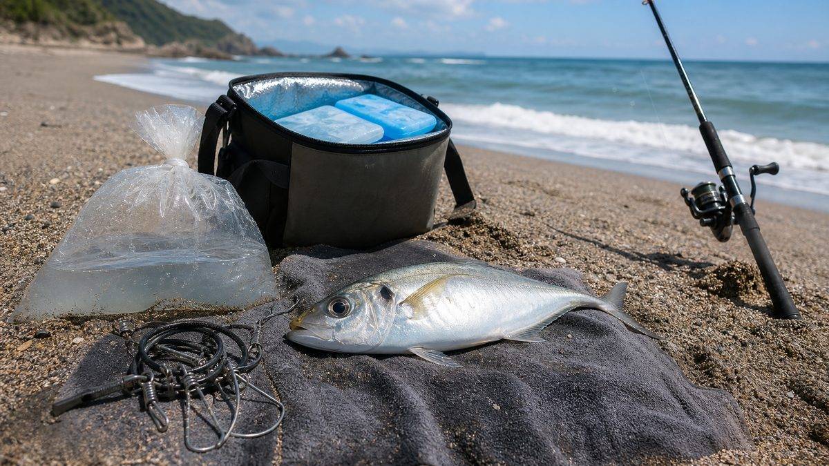 真夏でもサーフで鮮度を保つキープ方法とは？の要点をまとめた釣り攻略インフォグラフィック
