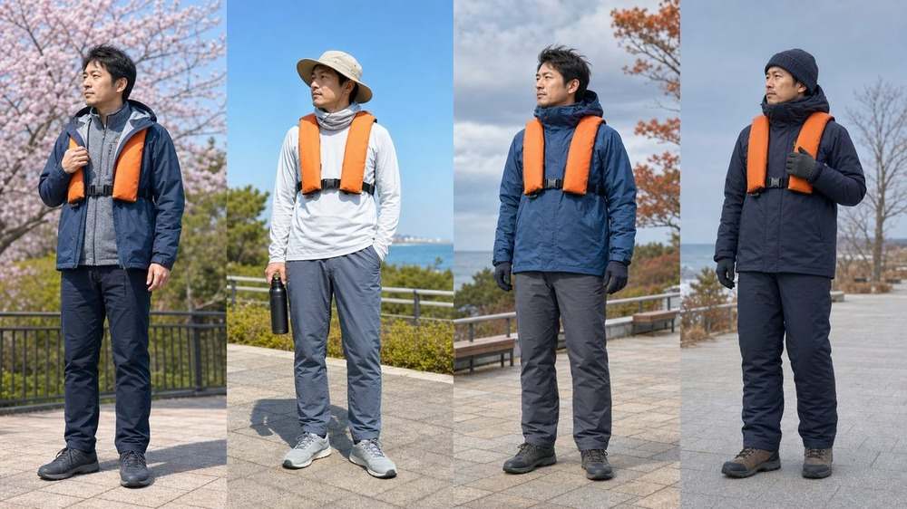 春夏秋冬で変える釣りの重ね着と安全装備の比較