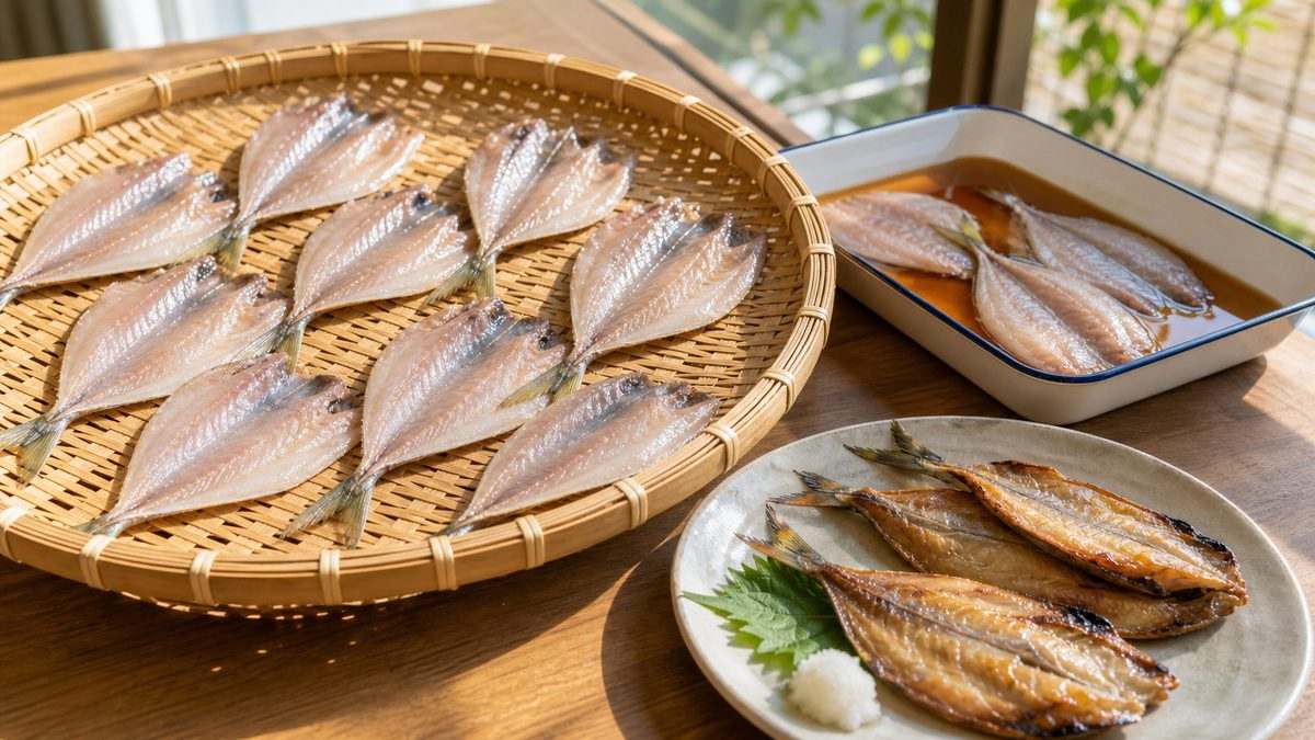 6. アジの干物・みりん干しの作り方|自家製干物の手順と乾燥時間の要点をまとめた釣り攻略インフォグラフィック