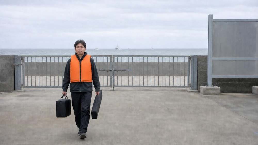 港の現地情報を確認後、釣具を収納したまま陸側へ戻るアングラー