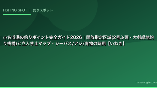 小名浜港の釣りポイント完全ガイド2026｜開放指定区域(2号ふ頭・大剣緑地釣り桟橋)と立入禁止マップ・シーバス/アジ/青物の時期【いわき】