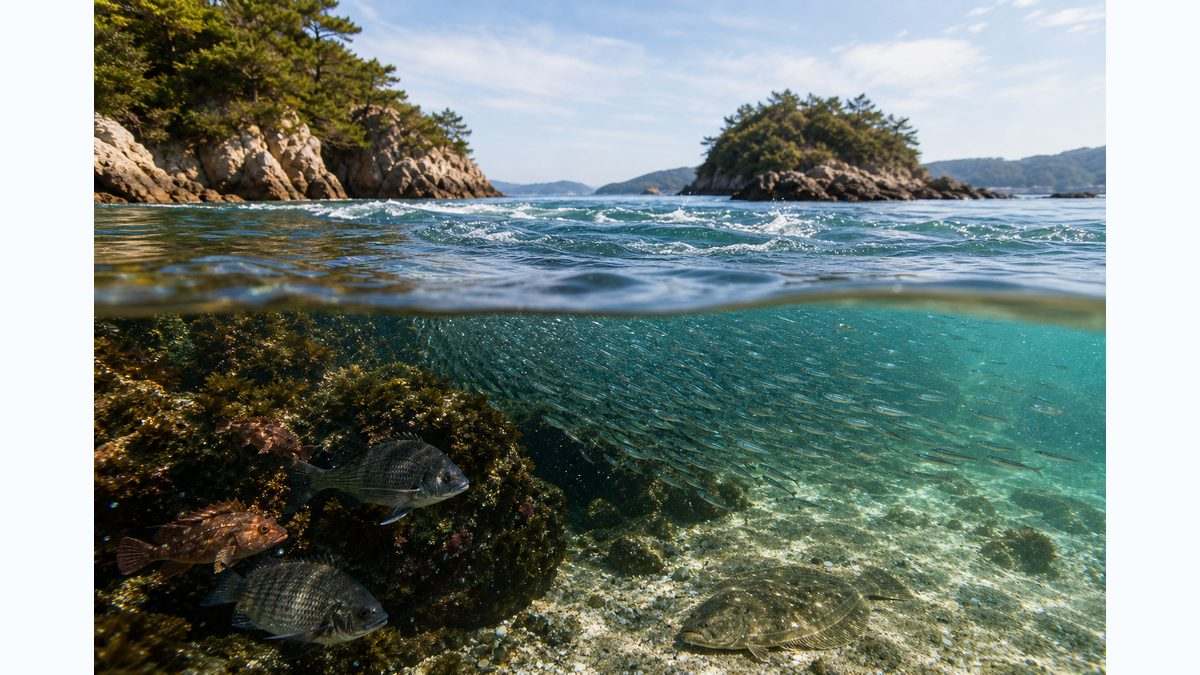②瀬戸内海の地形・海洋環境と釣りへの影響の要点をまとめた釣り攻略インフォグラフィック