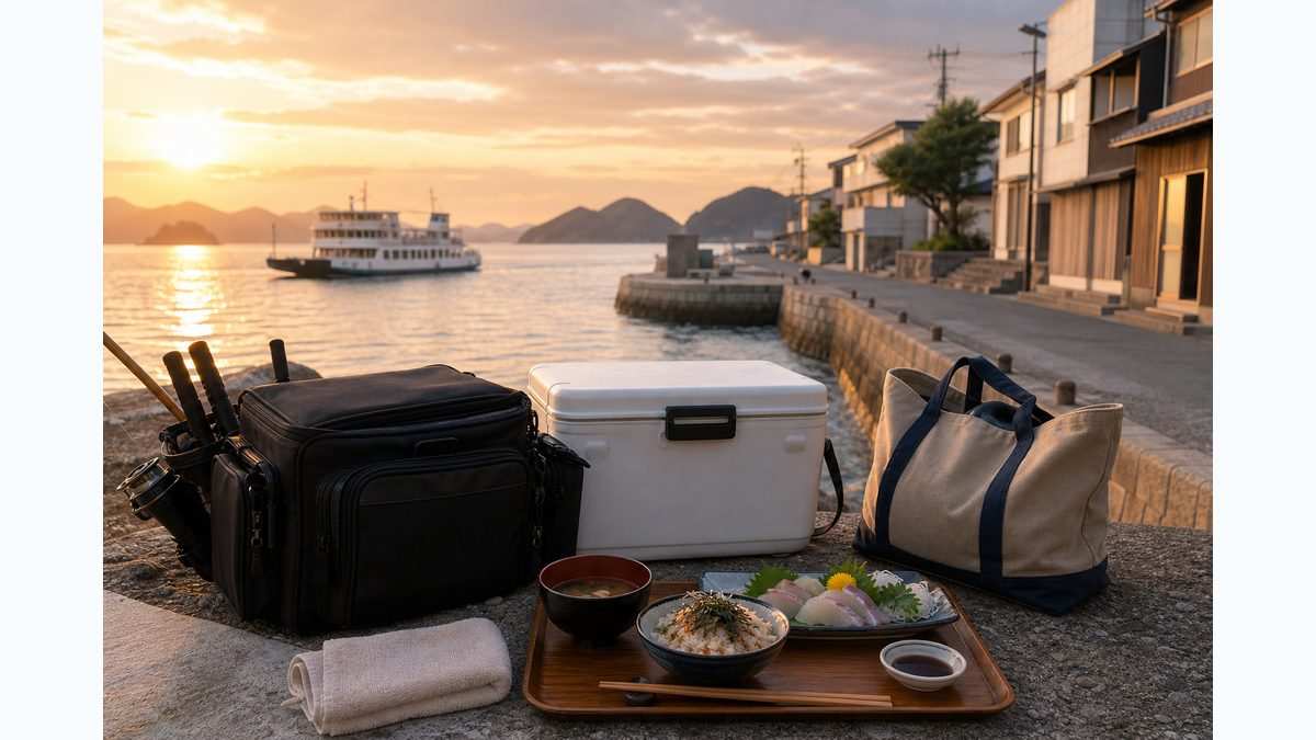 ⑧周辺情報(釣具店・食事・観光)の要点をまとめた釣り攻略インフォグラフィック