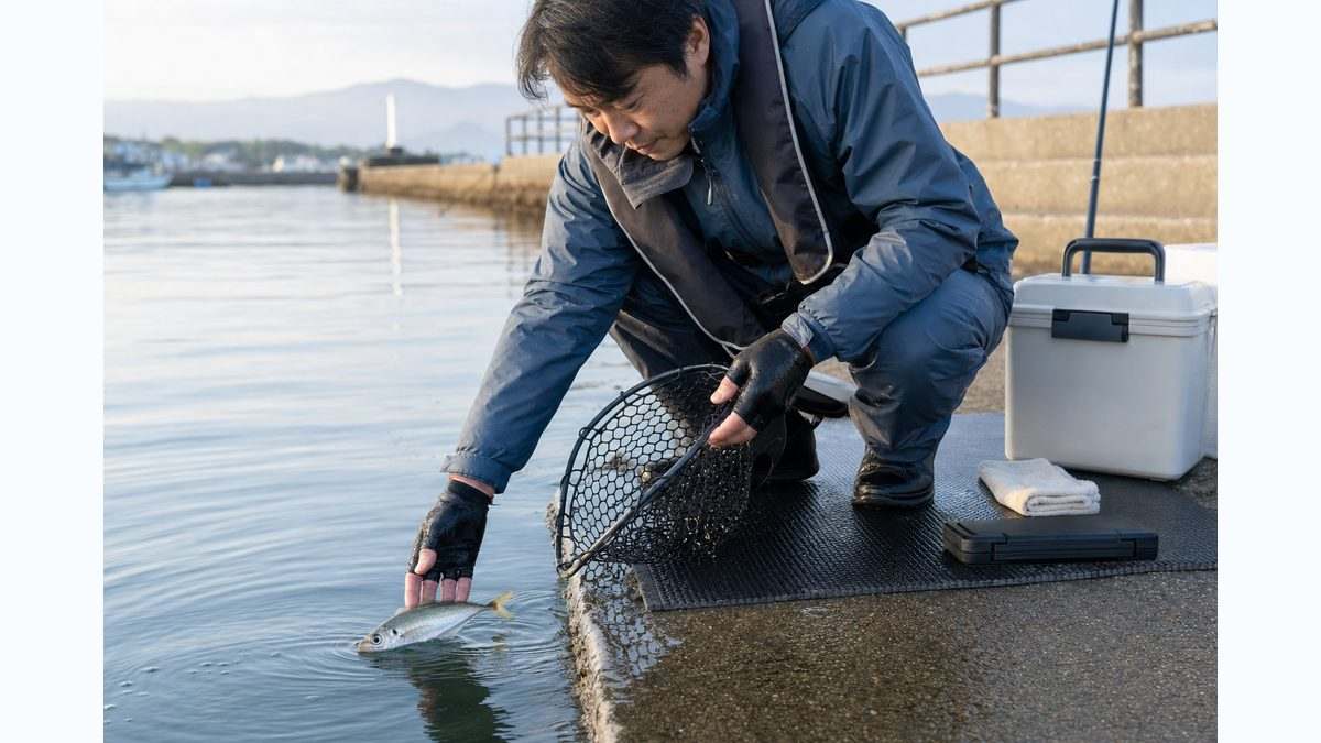 アジと資源・安全への配慮｜豆アジのリリース・アニサキス・ゼイゴ処理の要点をまとめた釣り攻略インフォグラフィック