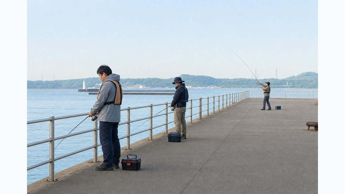 足元の釣りと遠投で必要な間隔が異なる堤防の様子