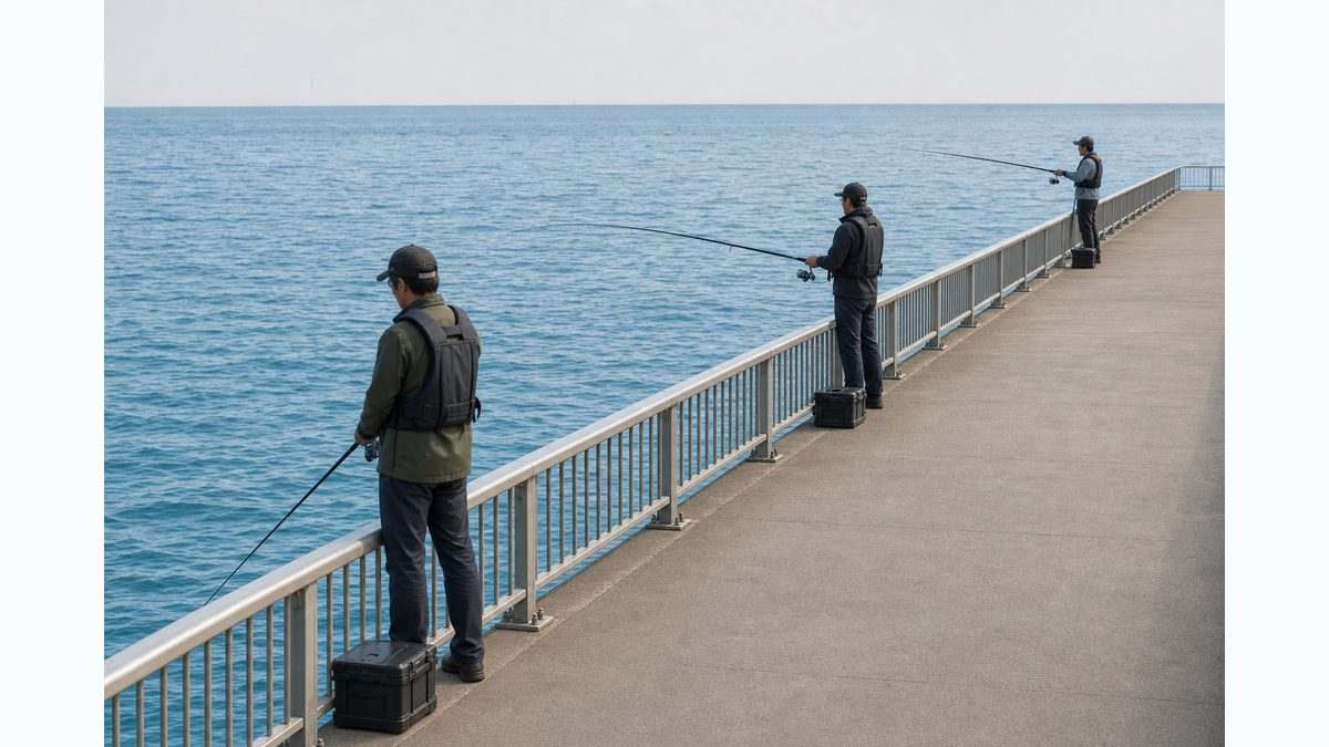 釣法に合わせて間隔を変え仕掛けを交差させずに釣る様子