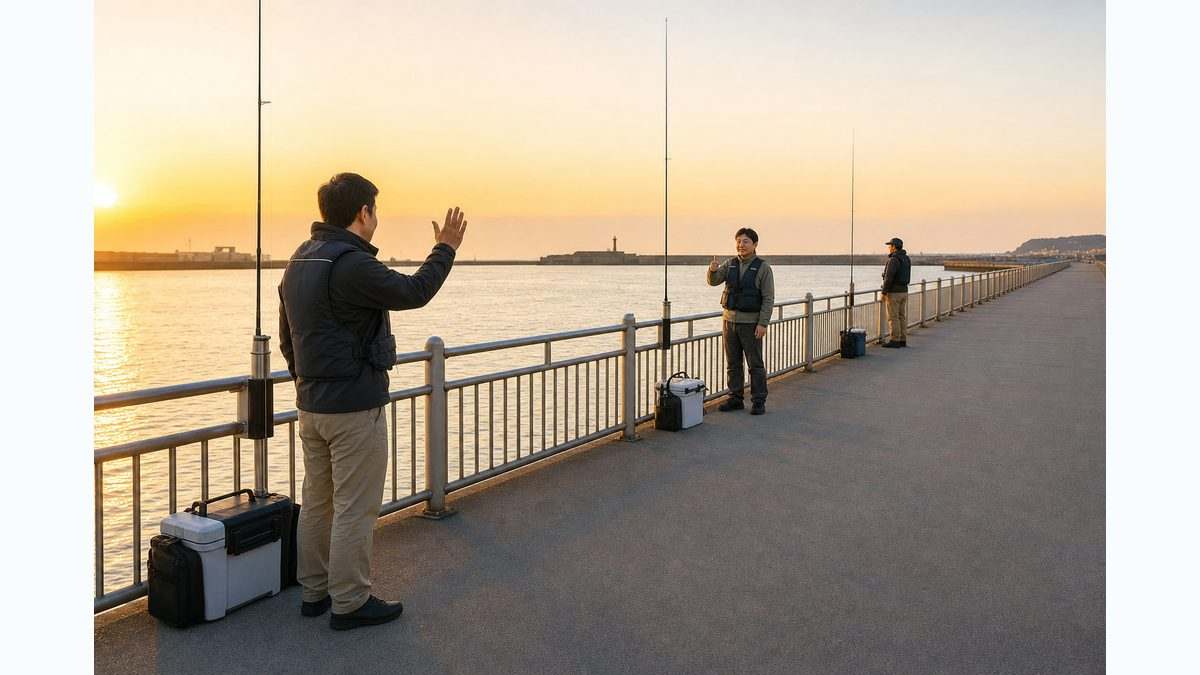 十分な間隔と挨拶で気持ちよく堤防釣りを楽しむ人たち