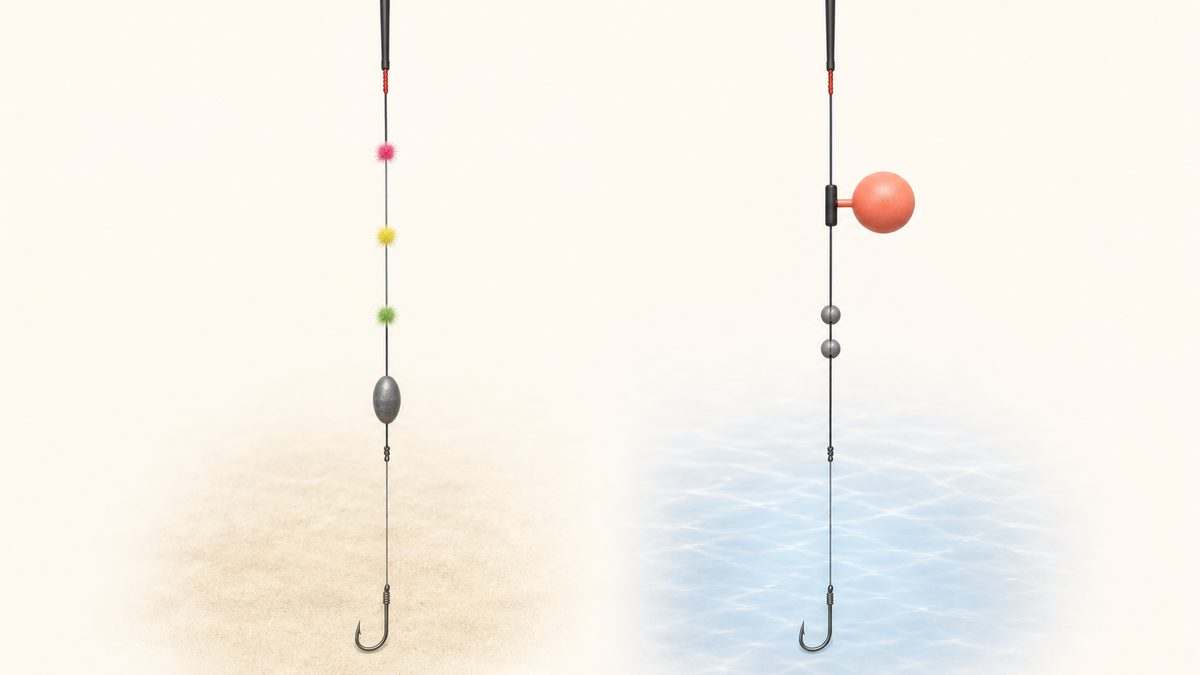 延べ竿のミャク釣り仕掛けと玉ウキ仕掛けの部品順