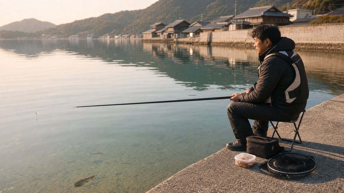 5.4mの延べ竿と少ない道具で穏やかな港の小物釣りを楽しむ