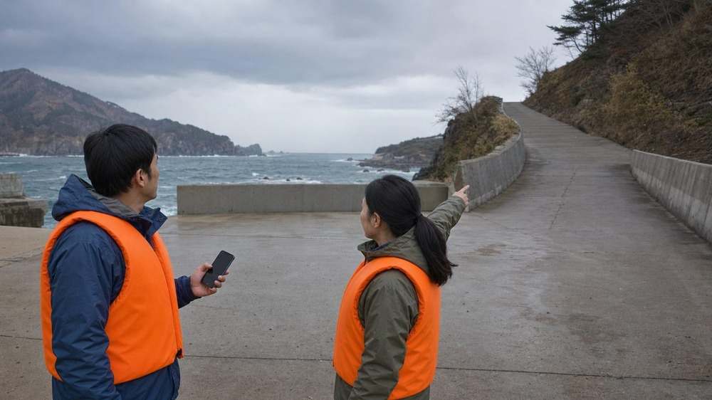 三陸の港で海況と立入範囲を確認して釣行を見送る判断