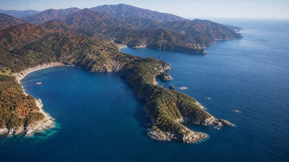 複雑な半島と三つの湾が連なる岩手県南部のリアス海岸
