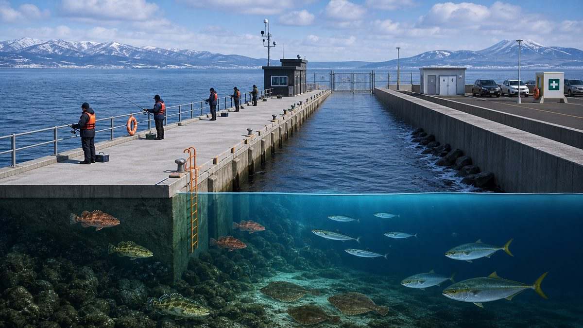 管理された防波堤の釣り座・救命設備・水中の対象魚