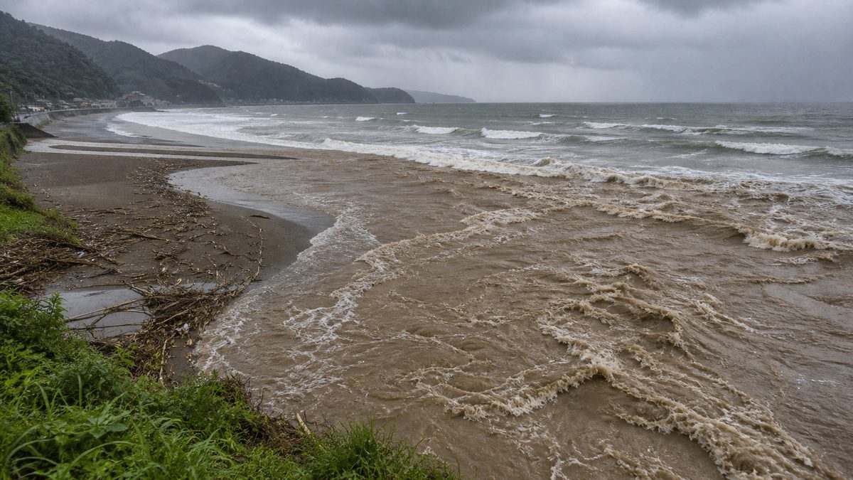 釣れない雨の見分け方——水潮・激濁り・大増水という三重苦の要点をまとめた釣り攻略インフォグラフィック